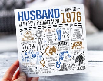 50th Birthday Card For Husband | Born in 1976 Card for Hubby, Partner, Lover | Husband 50th Card | 50 Year Old Card For Him | 50th Gift