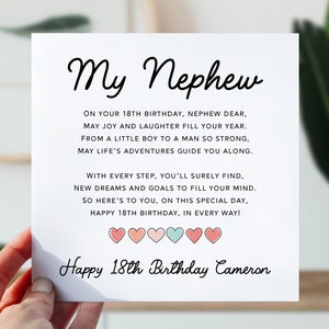 Carte d'anniversaire pour neveu | 18e anniversaire de neveu | Jolie carte de poème pour lui | Du coeur 18 carte d'anniversaire pour neveu, garçon, lui
