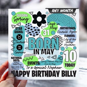 Carte 10e anniversaire pour garçon | carte postale pour 10 ans | N'importe quel mois | Carte d'informations sur le zodiaque pour enfants | Carte pour fils, petit-fils, neveu, frère