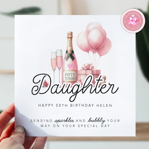 50e carte d'anniversaire pour fille | Carte d'anniversaire pour elle | 50 cartes pour fille | Carte d'anniversaire pour les 50 ans | Joli cadeau champagne rose 50e