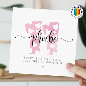 11e anniversaire | Né en 2014 carte de vœux | Carte de 11 ans pour fille, petite-fille, nièce, soeur | Carte personnalisée pour fille
