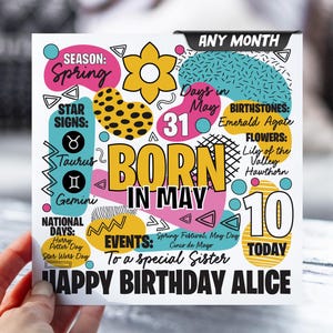 10e anniversaire pour fille | carte postale pour 10 ans | N'importe quel mois | Carte d'informations sur le zodiaque pour enfants | Carte pour fille, petite-fille, nièce
