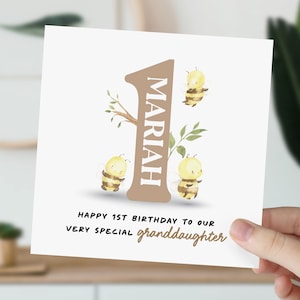 Carte 1er anniversaire pour petite fille, fille, nièce, petite-fille | Carte mignonne de bourdon | Carte personnalisée animal d'un an pour elle