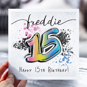 15e carte d'anniversaire personnalisée graffiti | 15e anniversaire fille, garçon | carte postale pour 15 ans | Carte pour fille, fils, petit-fils, petite-fille