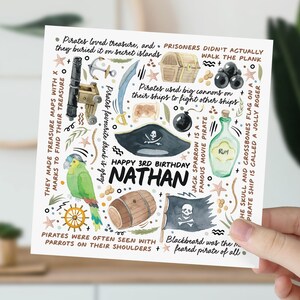 carte d'anniversaire de 3 ans | Carte d'informations sur les pirates pour fils, petit-fils, neveu, filleul, petit garçon | Cadeau aventure pirate pour enfants | Carte 3e anniversaire