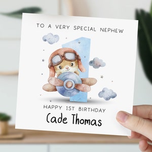 Carte 1er anniversaire pour fils, petit-fils, neveu, frère | Carte de premier anniversaire pour bébé garçon | Carte personnalisée 1er, 2e, 3e animal volant