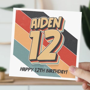 12e anniversaire personnalisée | 12e anniversaire rétro fille, garçon | pour enfant de 12 ans | Carte pour fille, fils, petit-fils, petite-fille
