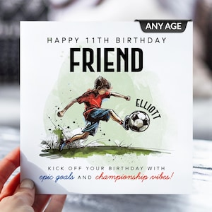 Carte d'anniversaire de football de 11 ans | Neveu, fils, frère, petit-fils | 11e anniversaire | Footballeur de tout âge carte de vœux | Anniversaire de football, football