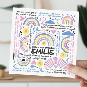 d'anniversaire de 9 ans | Carte d'informations sur l'arc-en-ciel pour fille, petite-fille, nièce, petite fille | Cadeau arc-en-ciel coloré pour enfants | 9e anniversaire