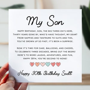 Carte 30e anniversaire pour fils | Carte d'anniversaire pour son 30e fils | Carte drôle mignonne de poème d'étape pour lui | Carte d'anniversaire de 30 ans venant du coeur pour fils, garçon