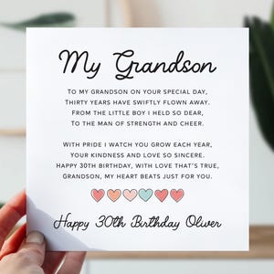 30e carte d'anniversaire pour petit-fils | 30e anniversaire de petit-fils | Jolie carte de poème pour lui | Carte d'anniversaire 30 venant du coeur pour petit-fils, garçon