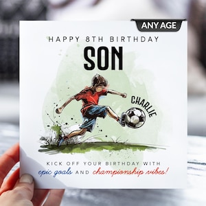 d'anniversaire de football de 8 ans | Neveu, fils, frère, petit-fils | 8e anniversaire | Footballeur de tout âge carte de vœux | Anniversaire de football, football