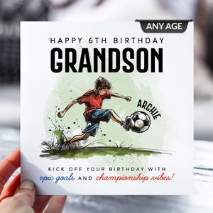 carte d'anniversaire de football de 6 ans | Neveu, fils, frère, petit-fils | 6e anniversaire | Footballeur de tout âge carte de vœux | Anniversaire de football, football