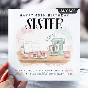 d'anniversaire personnalisée | Tout âge | pour une soeur, une maman, une amie, elle | Thème mélangeur à cupcakes | Nom personnalisé | Carte d'anniversaire faite main