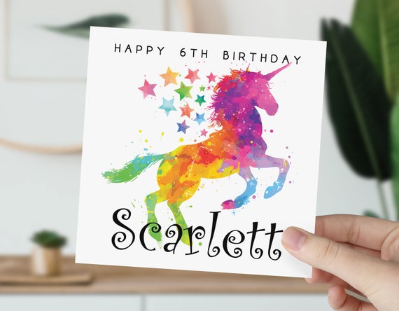 6 Year Old Rainbow Unicorn Birthday Card | Card For 6 Year Old Girl | 6th Birthday | Cute Sixth Birthday | Daughter, Granddaughter, Niece