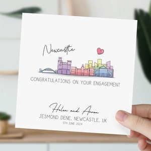 Carte de fiançailles de Newcastle | Engagé dans la ligne d'horizon du Royaume-Uni | Félicitations pour vos fiançailles | Cadeau pour couple | Mariage aquarelle en Angleterre