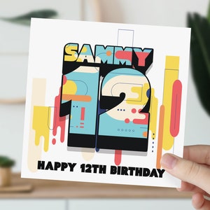 12e anniversaire personnalisée | 12e anniversaire abstrait fille, garçon | pour enfant de 12 ans | Carte pour fille, fils, petit-fils, petite-fille