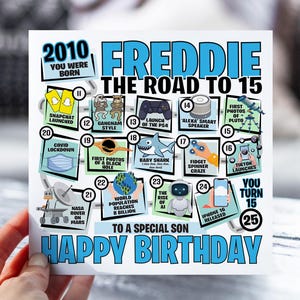 15e anniversaire pour garçon | La route des 15 cartes | Carte Né en 2010 pour garçon | pour fils, neveu, petit-fils, frère | Carte de 15 ans