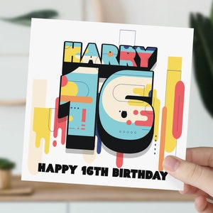Carte de 16e anniversaire personnalisée | Abstrait 16e anniversaire fille, garçon | carte postale pour 16 ans | Carte pour fille, fils, petit-fils, petite-fille
