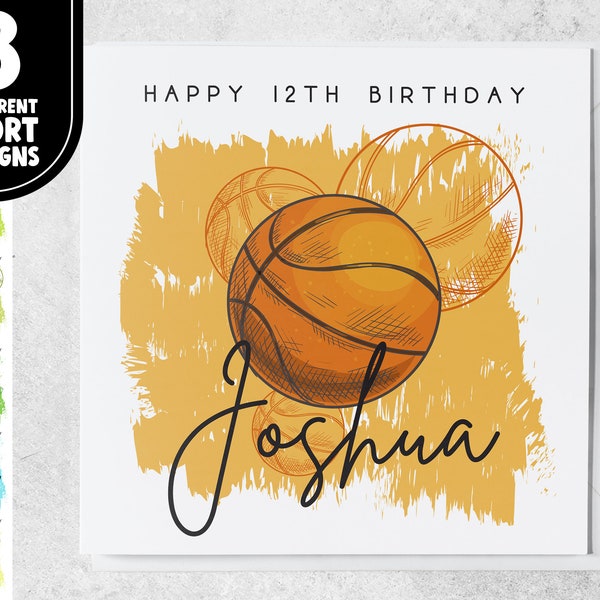 Sport-Themed 12th Birthday Card | Custom 12 Year Old Basketball Card For Son, Grandson, Nephew | Twelfth Birthday Card For Sports Lover