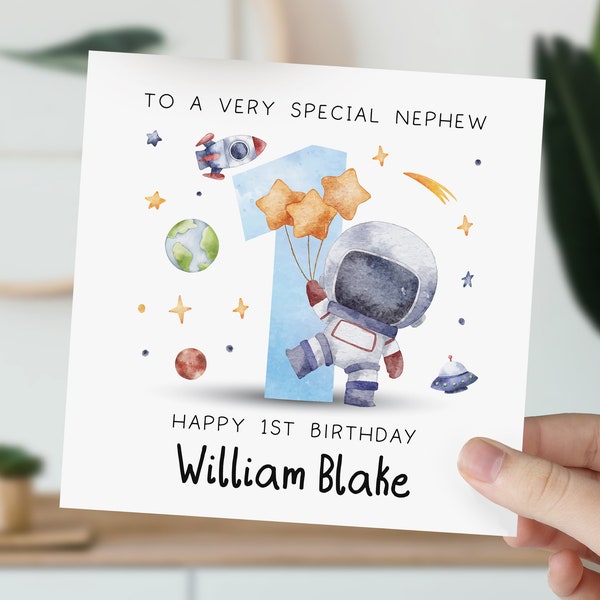 1st Birthday Card For Son, Grandson, Nephew, Brother | First Birthday Card For Baby Boy | Personalised 1st, 2nd, 3rd Space Astronaut Card