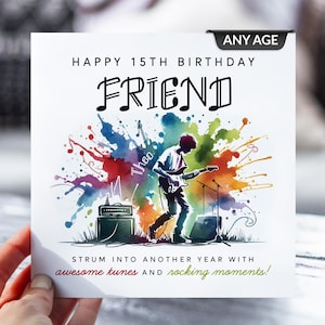 Carte d'anniversaire Rockstar de 15 ans | Neveu, fils, frère, petit-fils | 15e anniversaire | Guitariste de tout âge carte de vœux | Anniversaire de mélomane