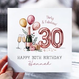 Carte 30e anniversaire pour elle | Trente ans et carte fabuleuse | Champagne et ballons | Joyeux 30e anniversaire pour sa fille, sa soeur, sa nièce, sa petite-fille et sa femme