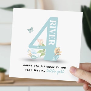 4th Birthday Card For Little Girl, Daughter, Niece, Granddaughter | Cute Mermaid Card | Personalised Four Year Old Mythical Card For Her