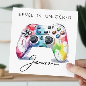 Carte d'anniversaire de jeu de 14 ans | Carte de voeux déverrouillée | Carte Xbox pour elle et lui | Cadeau pour joueur de tout âge pour fils, fille, petit-fils