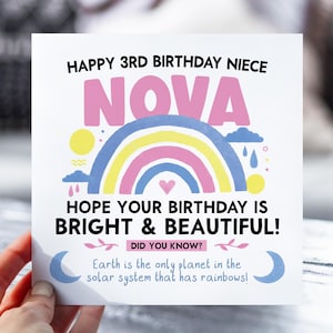 Carte d'anniversaire pour fille | Carte d'anniversaire arc-en-ciel pour fille, petite-fille, nièce | carte de visite colorée lumineuse d'amusement | Cadeau 3 ans