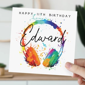 d'anniversaire personnalisée avec casque de 11 ans | Carte Musique 11e anniversaire | 2014 | Pour fils, fille, petit-fils, petite-fille, nièce