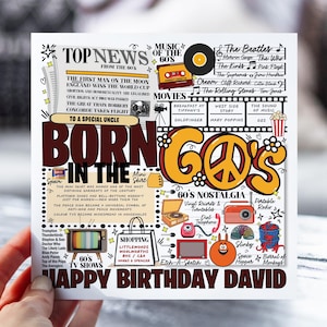 d'anniversaire né dans les années 60 | Carte des années 60 pour papa, oncle, ami | Carte nostalgie rétro pour lui, grand-père, mari | Carte d'informations sur la décennie amusante
