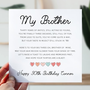 Carte 30e anniversaire pour frère | Carte d'anniversaire de frère | Jolie carte de poème pour lui | From The Heart 30 Carte d'anniversaire pour frère, frère