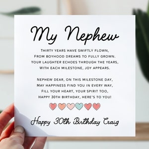 Carte 30e anniversaire pour neveu | Carte d'anniversaire de neveu | Jolie carte de poème pour lui | Du coeur 30 carte d'anniversaire pour neveu, garçon, lui