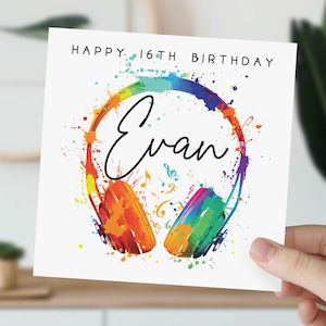 d'anniversaire personnalisée avec casque 16 ans | 16e carte de musique d'anniversaire | 2009 | Pour fils, fille, petit-fils, petite-fille, nièce