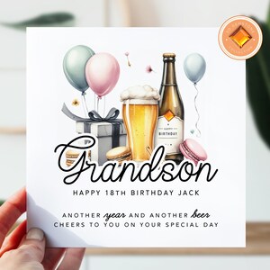 18e anniversaire pour petit-fils | Carte d'anniversaire pour lui | 18 cartes pour petit-fils | Carte d'anniversaire pour le 18 | 18e bouteille de bière cadeau pour petit-fils
