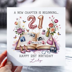 Carte d'anniversaire pour fille, nièce, soeur, petite-fille, ami | Nouveau design du livre Chapter Twenty One | Carte personnalisée pour elle