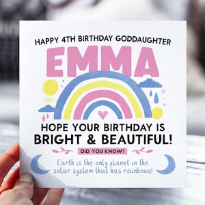 Carte 4e anniversaire fille | Carte d'anniversaire arc-en-ciel pour fille, petite-fille, nièce | carte de visite colorée lumineuse d'amusement | Cadeau 4 ans