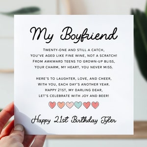Carte 21e anniversaire pour petit ami | Carte 21e anniversaire de petit ami | Jolie carte de poème pour lui | Du coeur 21 carte d'anniversaire pour petit ami, amoureux