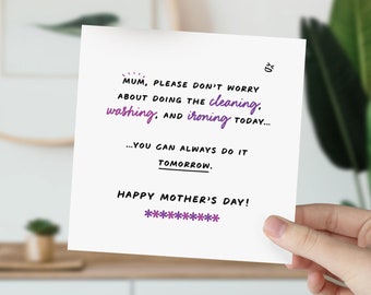 Housework Funny Mothers Day Card | Cute Chores Mother's Day Card For Mum, Wife | Rude Minimal Card For Grandma | Happy Mother Day Gift