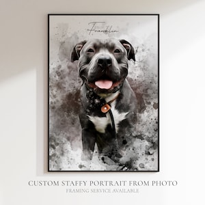 Custom Watercolour Staffie Print | Personalised Staffy Gift | Pet Portrait From Photo | Staffordshire Bull Terrier Present | Christmas Gift