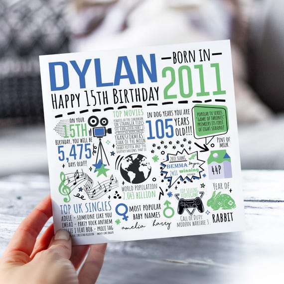 Personalised 15th Birthday Card For Him | Born in 2011 Greetings Card | 15 Year Old Card For Son, Grandson, Nephew, Brother