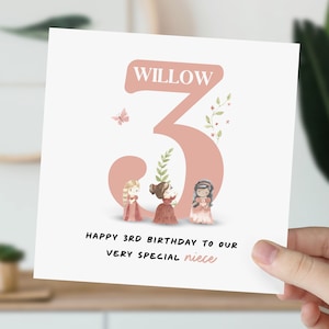 3rd Birthday Card For Little Girl, Daughter, Niece, Granddaughter | Cute Princess Card | Personalised Three Year Old Magical Card For Her