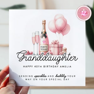 40th Birthday Card For Granddaughter | Birthday Card For Her | 40 Card For Grandaughter | Birthday Card For 40th | Cute 40th Champagne Gift