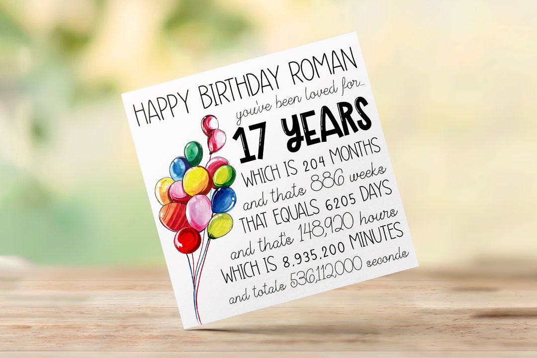 Personalised 17 Year Old Birthday Card 17th Birthday Etsy UK