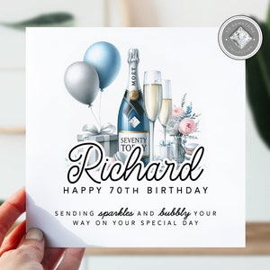 70e anniversaire | Carte d'anniversaire pour lui | Carte de 70 pour mari, frère, oncle, père, grand-père | Carte d'anniversaire pour les 70 ans | Carte Champagne