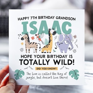 7e anniversaire, thème de la jungle | Carte animaux de safari pour fils, fille, petit-fils, nièce, neveu | Carte d'information sur la jungle amusante | Carte de 7 ans