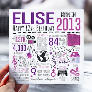 Carte d'anniversaire personnalisée pour elle | Né en 2013 carte de vœux | Carte de 12 ans pour fille, petite-fille, nièce, soeur