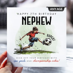 Carte d'anniversaire de 7 ans du football | Neveu, fils, frère, petit-fils | 7e anniversaire | Footballeur de tout âge carte de vœux | Anniversaire de football, football