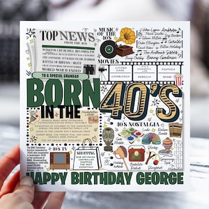 d'anniversaire né dans les années 40 | Carte des années 40 pour papa, grand-père, oncle | Carte d'anniversaire rétro nostalgie pour lui, mari | Carte d'information sur la décennie amusante